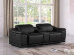 9762 Divanitalia 3-Piece Modular Power Reclining Console Loveseat with 2 Power Recliners in Top Grain Italian Leather - Black - SKU 9762-BLACK-3.2-HT