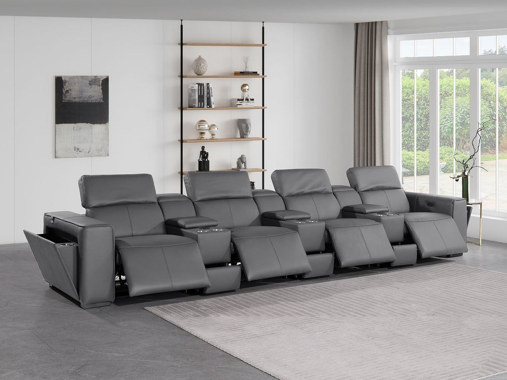 1224 Divanitalia 7-Piece Modular Power Reclining Sofa in Top Grain Italian Leather with 4 Power Recliners & Power Headrests