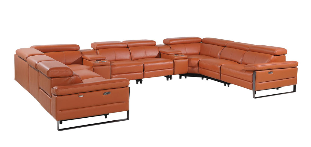 1246 Divanitalia 10-Piece U-Shaped Modular Power Reclining Sectional Sofa with 4 Power Recliners and Power Headrests - Top Grain Italian Leather