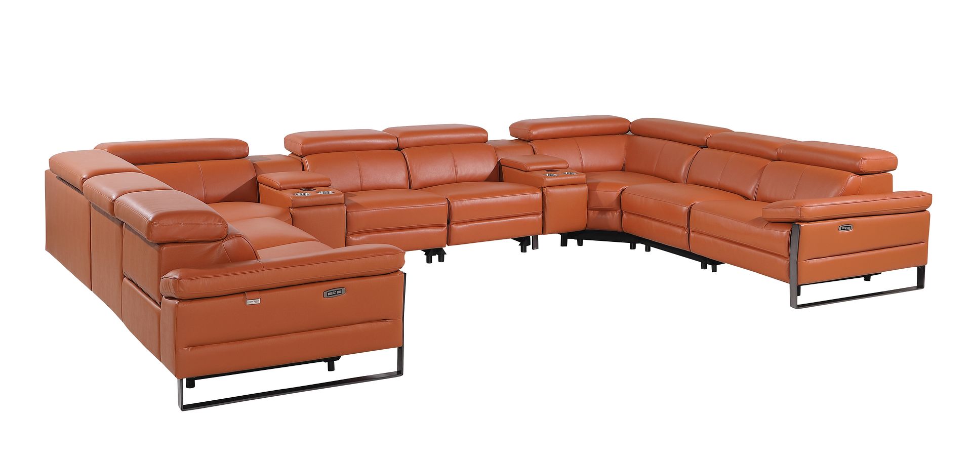 1246 Divanitalia 10-Piece U-Shaped Modular Power Reclining Sectional Sofa with 4 Power Recliners and Power Headrests - Top Grain Italian Leather