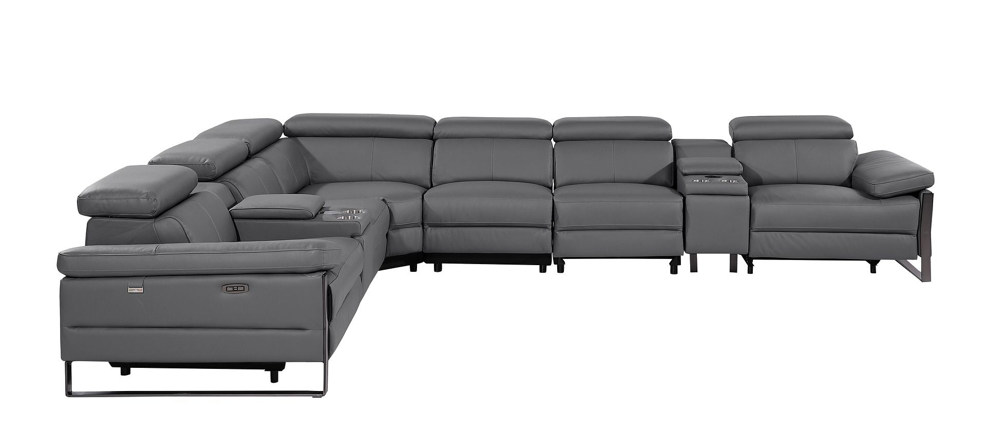 1246 Divanitalia 8-Piece L-Shaped Modular Power Reclining Sectional Sofa with 3 Power Recliners and Power Headrests - Top Grain Italian Leather
