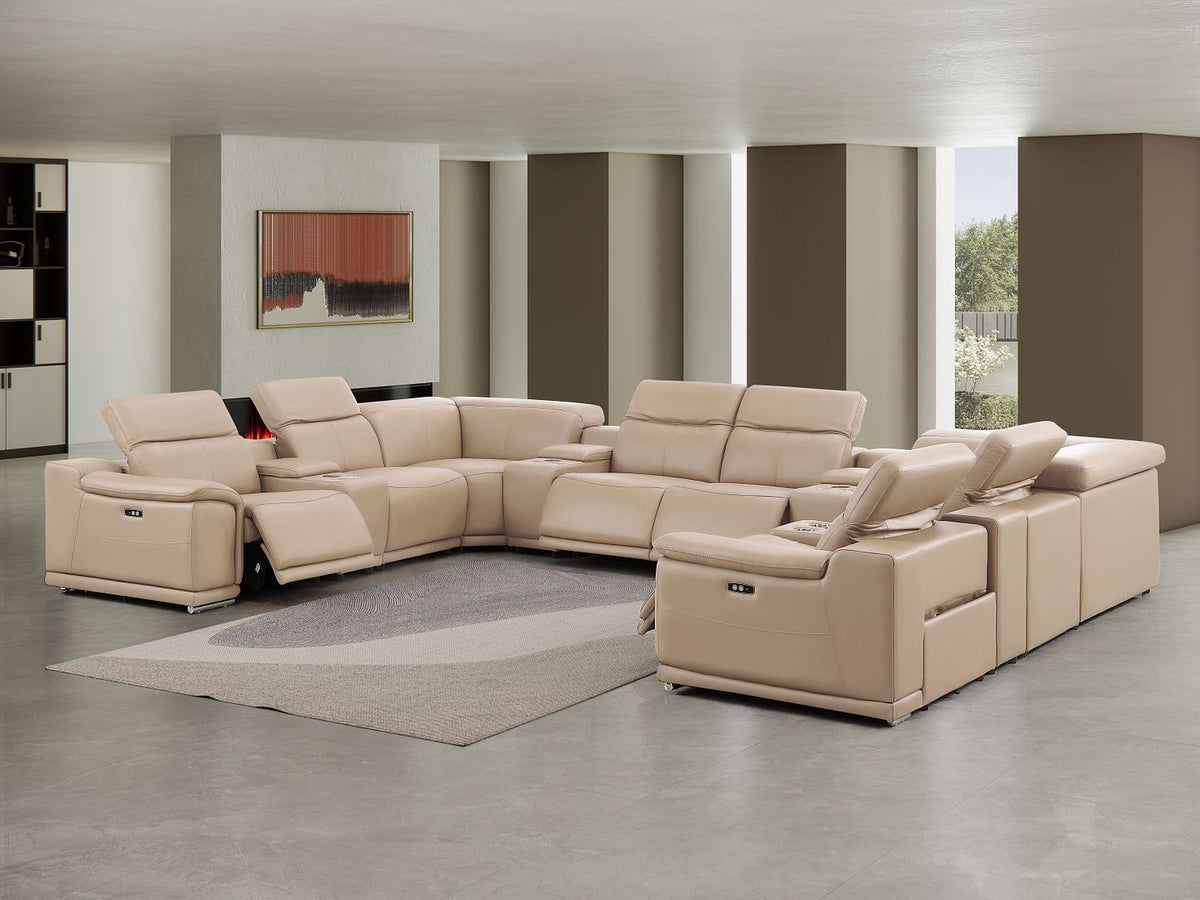2679 12-Piece U-Shaped Power Reclining Sectional Sofa in Genuine Leather - 4 Recliners - Beige - SKU 2679-BEIGE-12PC-4PWR-U-SECT - view 2