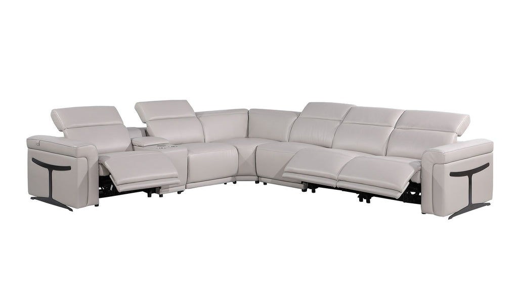 1126 Divanitalia 7-Piece L-Shaped Sectional Sofa in Top Grain Italian Leather with 3 Power Recliners & Power Headrests - Light Grey - SKU 1126-LT-GREY-SEC-7PC-3PWR-SECTIONAL-GROUP - view 3