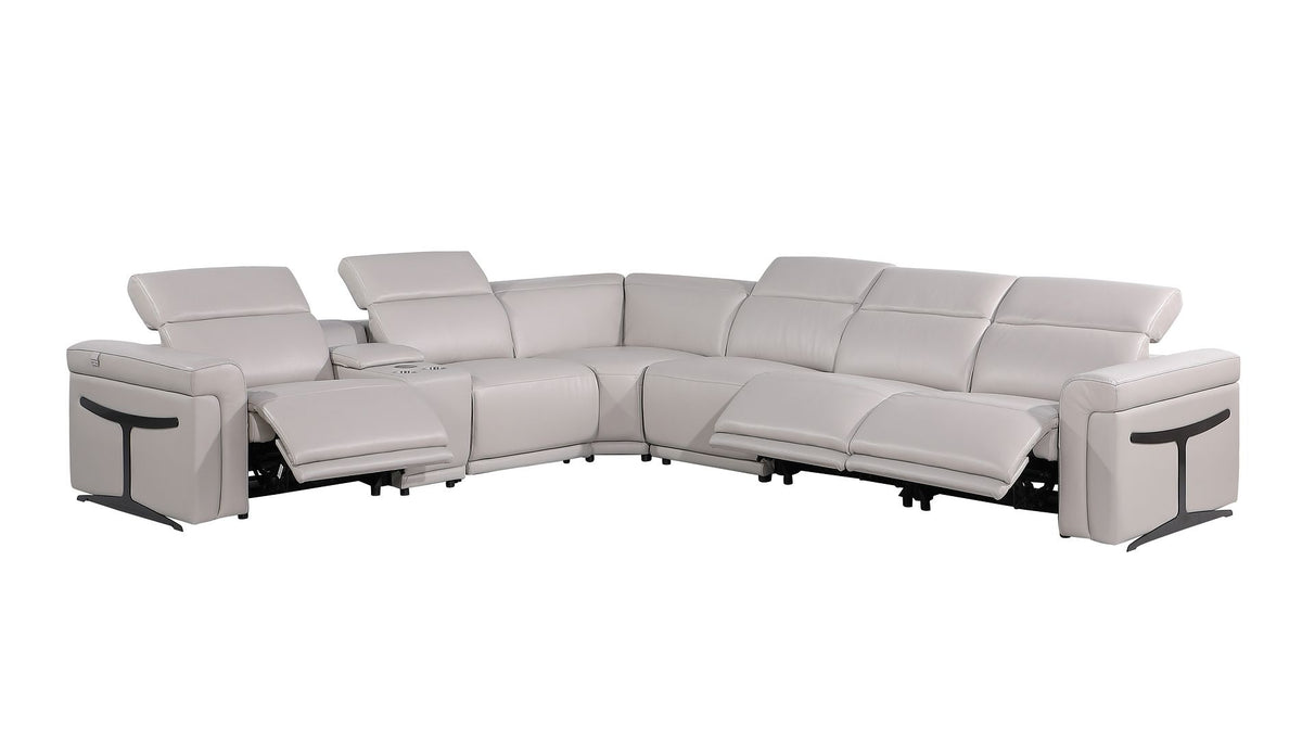 1126 Divanitalia 7-Piece L-Shaped Sectional Sofa in Top Grain Italian Leather with 3 Power Recliners & Power Headrests - Light Grey - SKU 1126-LT-GREY-SEC-7PC-3PWR-SECTIONAL-GROUP - view 3
