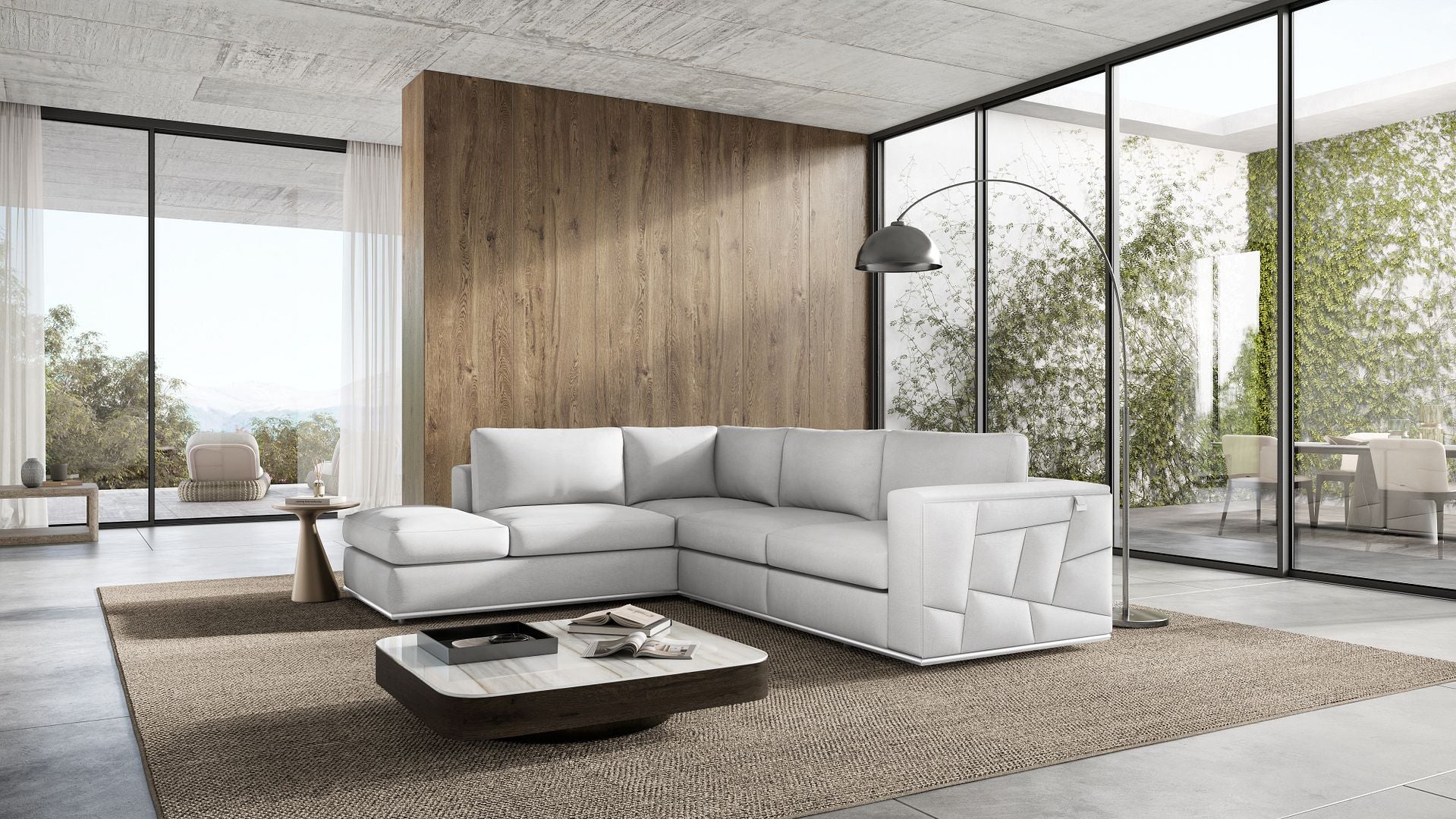 998 Divanitalia Cream Left Arm Facing Sectional Sofa in Top-grain Italian Leather - White