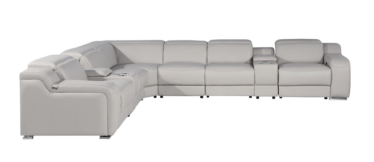 1116 Divanitalia 8-Piece L-Shaped Sectional Sofa in Top Grain Italian Leather with 3 Power Recliners & Power Headrests - Light Grey - SKU 1116-LT-GREY-8PC-3PWR-SECTIONAL- GROUP - view 4