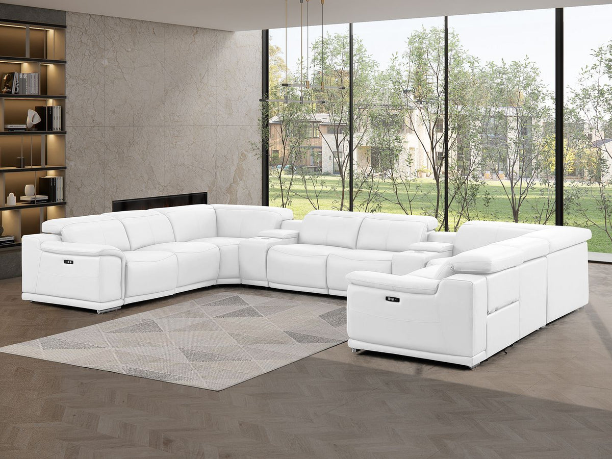 2679 10-Piece U-Shaped Power Reclining Sectional Sofa in Genuine Leather - 4 Recliners - White - SKU 2679-WHITE-10PC-4PWR-U-SECT