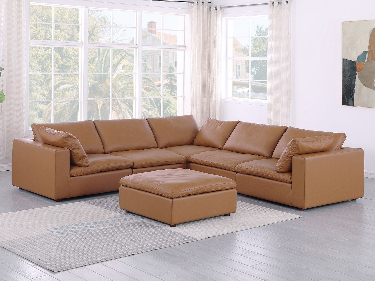 1100 Divanitalia 6-Piece L-Shaped Sectional Sofa - Top-grain Italian Leather - Cognac