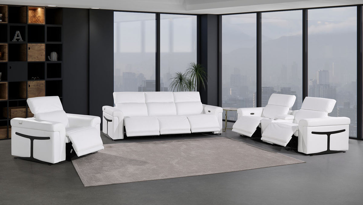 1126 Divanitalia 7-Piece Modular Power Reclining Sofa, Loveseat & Chair Set in Top Grain Italian Leather with 6 Power Recliners & Power Headrests - White - SKU 1126-WHITE-7.6-HT-3PC - view 2
