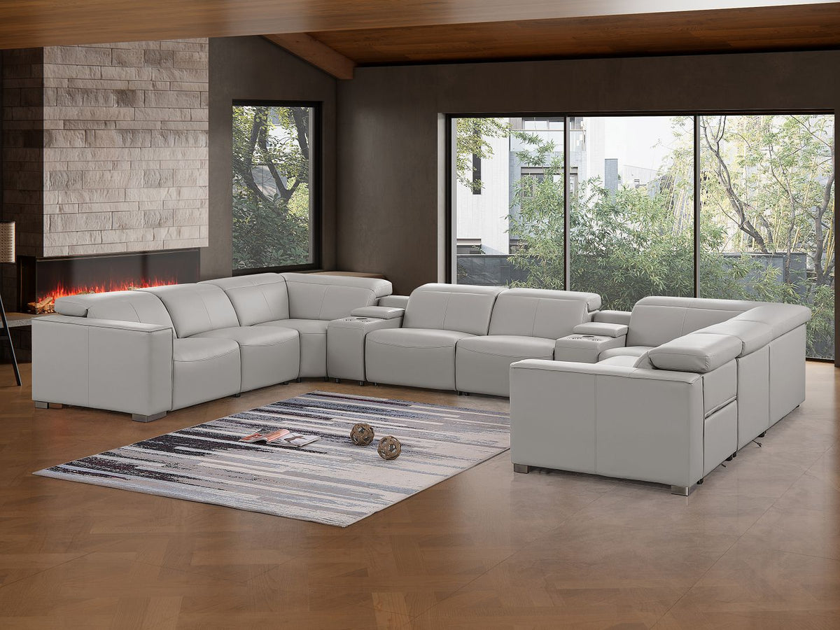 1208 10 Piece U-Shaped Leather Sectional Sofa with 4 Power Recliners & Power Headrest - Light Grey - SKU 1208-LT-GREY-10PC-4PWR-U-SECTIONAL-GROUP