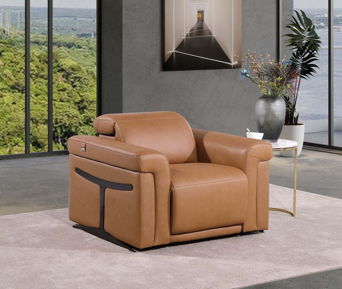 1126 Divanitalia Top Grain Italian Leather Power Reclining Chair with Power Headrests - Cognac - SKU 1126-COGNAC-CH