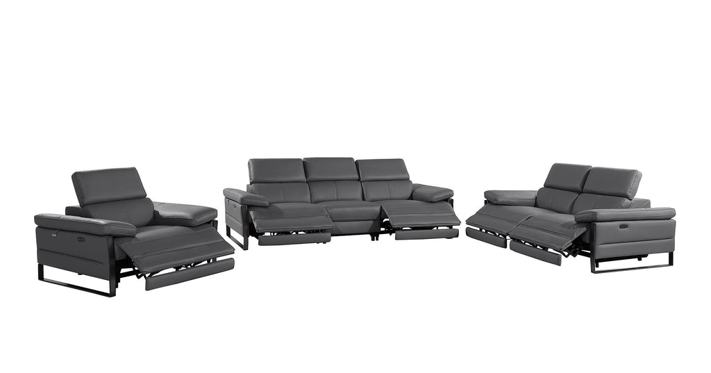 1246 Divanitalia Modular Power Dual Reclining Sofa, Loveseat, and Chair Set with Power Headrests - Top Grain Italian Leather - Dark Grey - SKU 1246-DK-GREY-6.5-HT-3PC - view 4