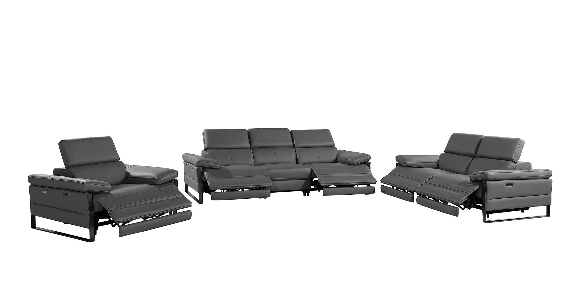 1246 Divanitalia Modular Power Dual Reclining Sofa, Loveseat, and Chair Set with Power Headrests - Top Grain Italian Leather - Dark Grey - SKU 1246-DK-GREY-6.5-HT-3PC - view 4