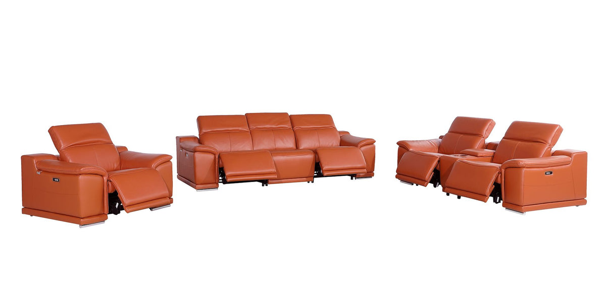 9762 Divanitalia 7-Piece Modular Power Reclining Sofa, Loveseat and Chair Set with 5 Power Recliners in Top Grain Italian Leather - Camel - SKU 9762-CAMEL-7.5-HT-3PC - view 4