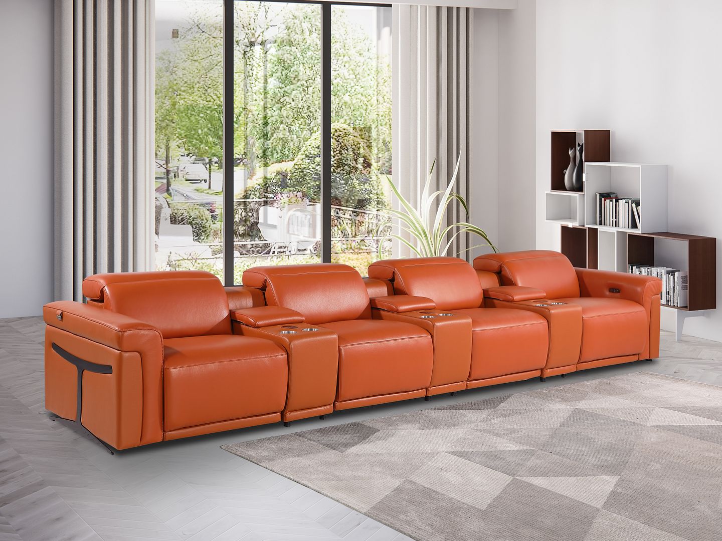 1126 Divanitalia 7-Piece Modular Power Reclining Sofa in Top Grain Italian Leather with 4 Power Recliners & Power Headrests - Camel - SKU 1126-CAMEL-7.4-HT
