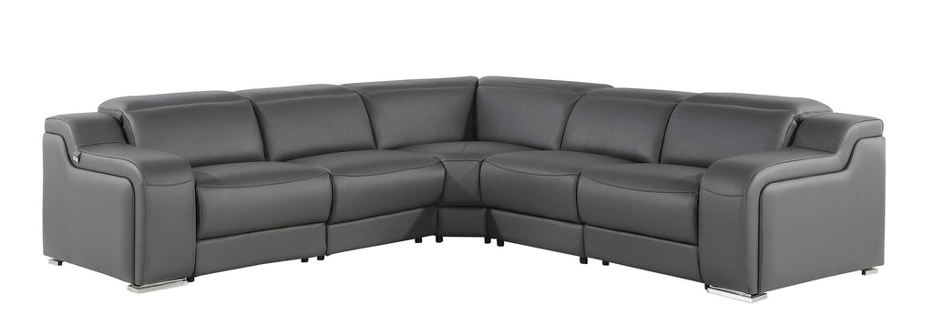 1116 Divanitalia 5-Piece L-Shaped Sectional Sofa in Top Grain Italian Leather with 3 Power Recliners & Power Headrests - Dark Grey - SKU 1116-DK-GREY-5PC-3PWR-SECTIONAL- GROUP - view 3