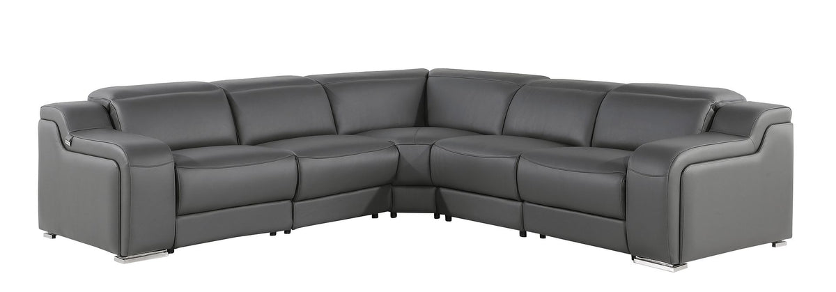 1116 Divanitalia 5-Piece L-Shaped Sectional Sofa in Top Grain Italian Leather with 3 Power Recliners & Power Headrests - Dark Grey - SKU 1116-DK-GREY-5PC-3PWR-SECTIONAL- GROUP - view 3