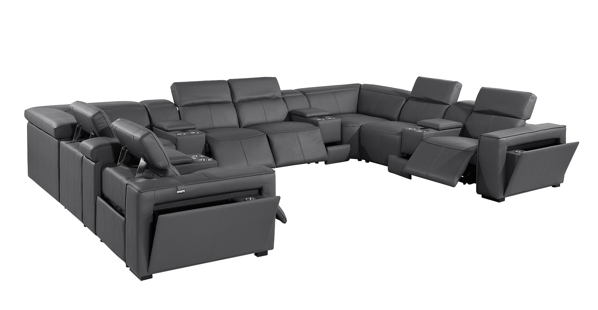 1224 Divanitalia 12-Piece U-Shaped Sectional Sofa in Top Grain Italian Leather with 4 Power Recliners & Power Headrests
