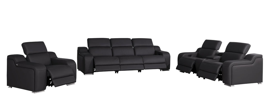 1116 Divanitalia 7-Piece Modular Power Reclining Sofa, Loveseat & Chair Set in Top Grain Italian Leather with 6 Power Recliners & Power Headrests - Black - SKU 1116-BLACK-7.6-HT-3PC - view 4