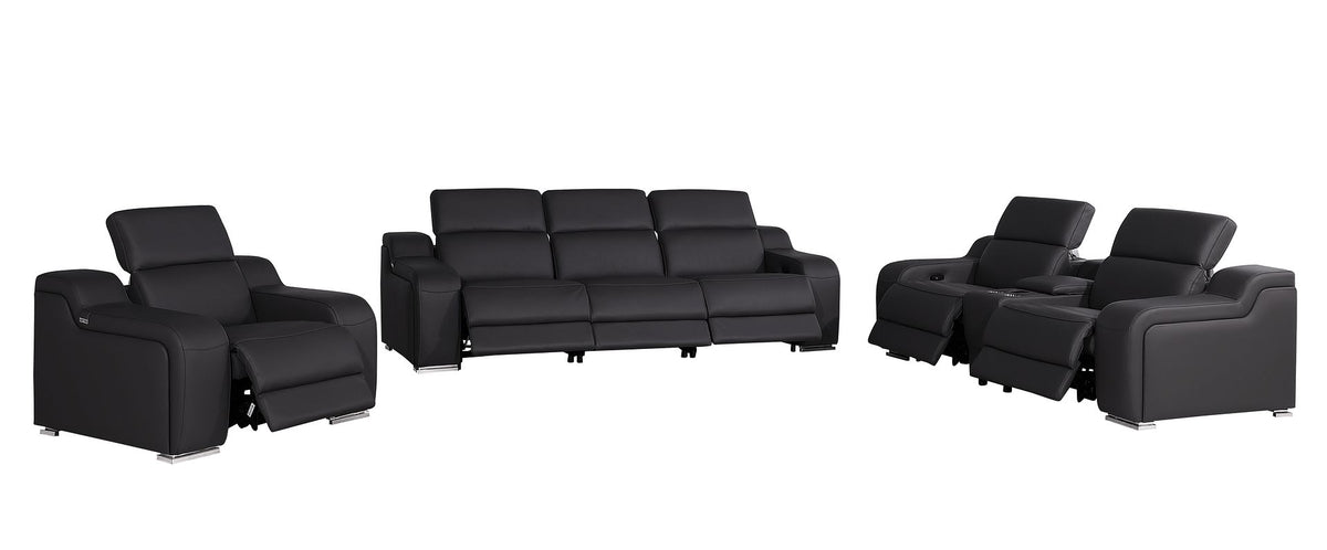 1116 Divanitalia 7-Piece Modular Power Reclining Sofa, Loveseat & Chair Set in Top Grain Italian Leather with 6 Power Recliners & Power Headrests - Black - SKU 1116-BLACK-7.6-HT-3PC - view 4