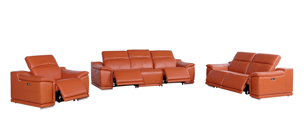 9762 Divanitalia 6-Piece Modular Power Reclining Sofa, Loveseat and Chair Set with 5 Power Recliners in Top Grain Italian Leather - Camel - SKU 9762-CAMEL-6.5-HT-3PC - view 4