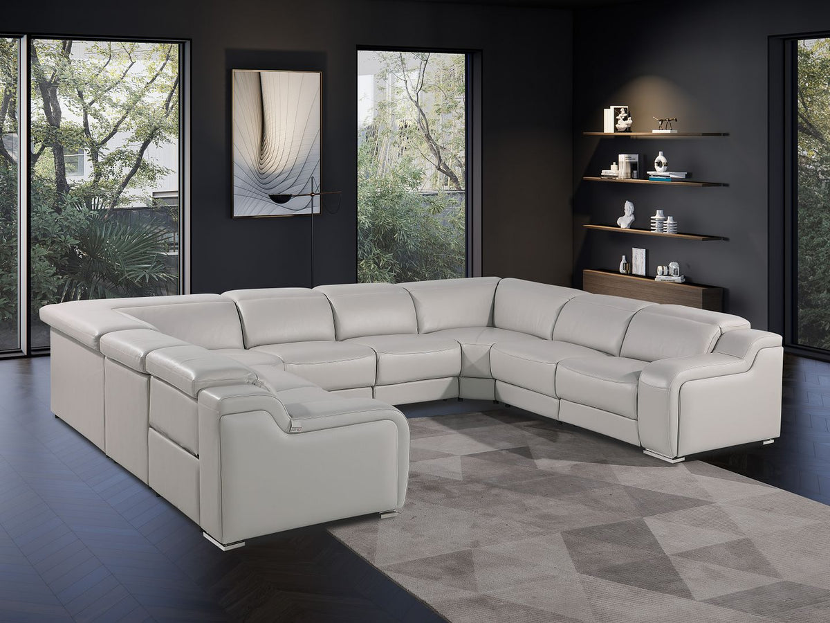 1116 Divanitalia 8-Piece U-Shaped Sectional Sofa in Top Grain Italian Leather with 4 Power Recliners & Power Headrests - Light Grey - SKU 1116-LT_GREY-8PC-4PWR-U-NC-SECT-GROUP