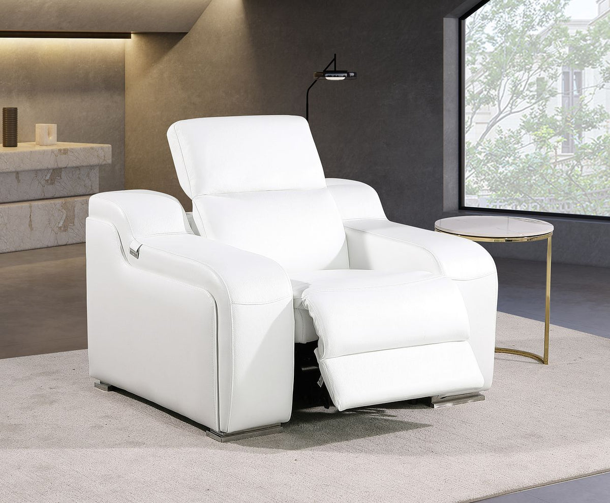 1116 Divanitalia Top Grain Italian Leather Power Reclining Chair with Power Headrests - White - SKU 1116-WHITE-CH