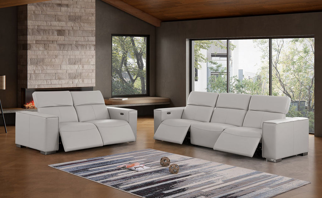 1208 Leather Reclining Set - Sofa & Loveseat with 4 Power Recliners - Light Grey - SKU 1208-LT-GREY-5.4-HT-2PC - view 2