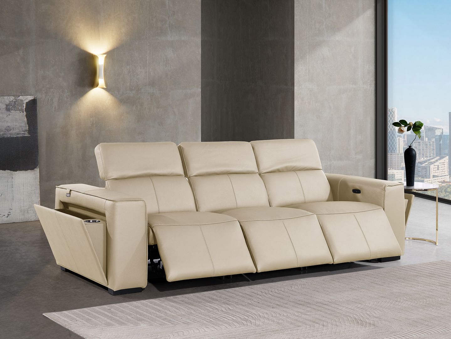 1224 Divanitalia 3-Piece Modular Power Reclining Sofa in Top Grain Italian Leather with 3 Power Recliners & Power Headrests