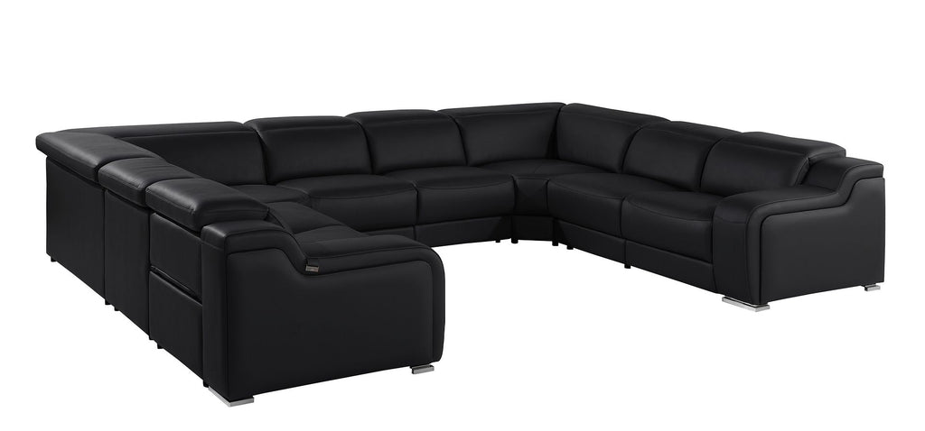 1116 Divanitalia 8-Piece U-Shaped Sectional Sofa in Top Grain Italian Leather with 4 Power Recliners & Power Headrests - Black - SKU 1116-BLACK-8PC-4PWR-U-NC-SECTIONAL-GROUP - view 4