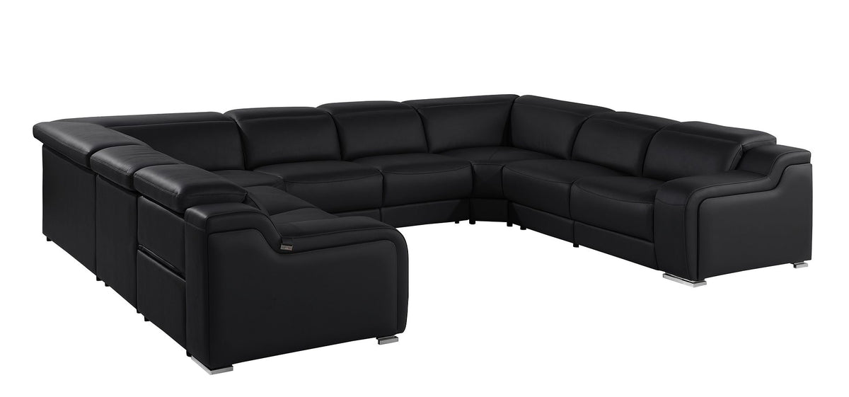 1116 Divanitalia 8-Piece U-Shaped Sectional Sofa in Top Grain Italian Leather with 4 Power Recliners & Power Headrests - Black - SKU 1116-BLACK-8PC-4PWR-U-NC-SECTIONAL-GROUP - view 4