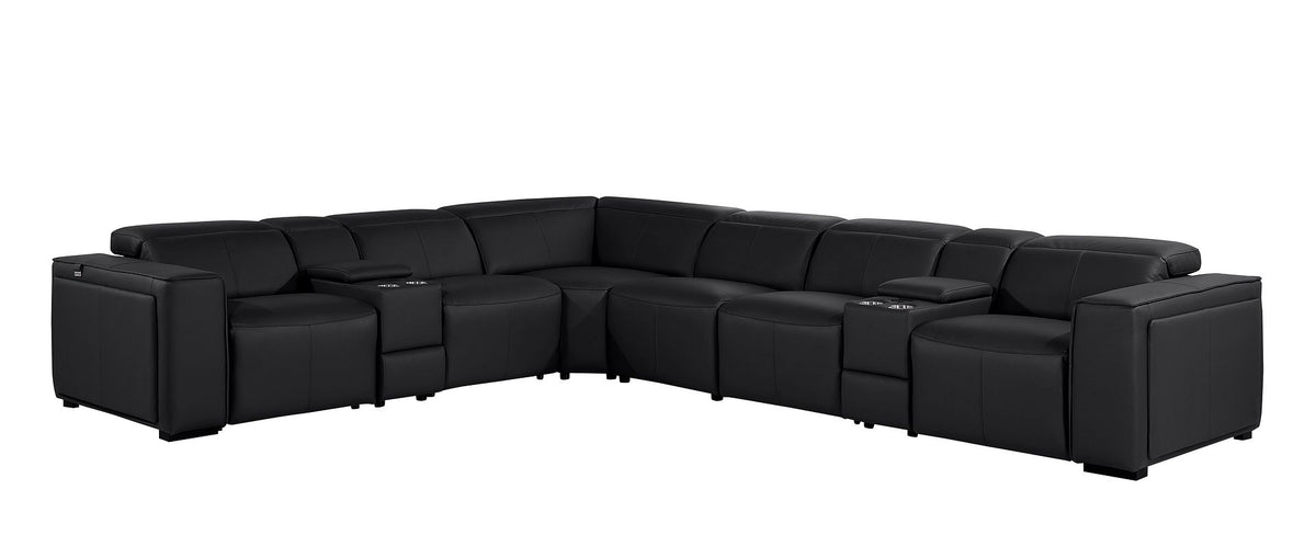 1224 Divanitalia 8-Piece L-Shaped Sectional Sofa in Top Grain Italian Leather with 3 Power Recliners & Power Headrests - Black - SKU 1224-BLACK-8PC-3PWR-SECTIONAL - view 3