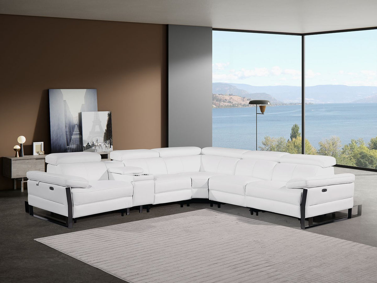 1246 Divanitalia 6-Piece L-Shaped Modular Power Reclining Sectional Sofa with 3 Power Recliners and Power Headrests - Top Grain Italian Leather - White - SKU 1246-WHITE-6PC-3PWR-SECTIONAL