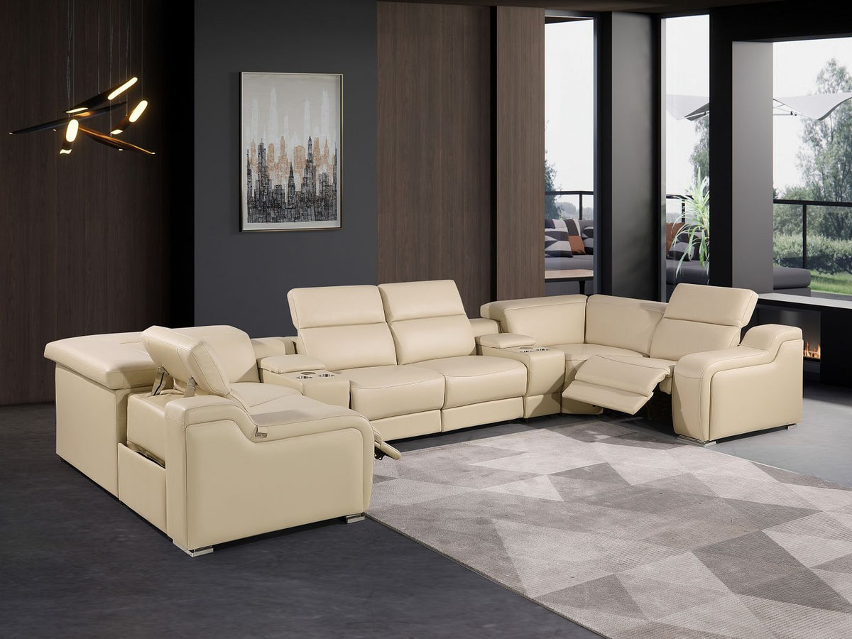 1116 Divanitalia 8-Piece U-Shaped Sectional Sofa in Top Grain Italian Leather with 2 Power Recliners & Power Headrests - Beige - SKU 1116-BEIGE-8PC-2PWR-U-SECTIONAL-GROUP - view 2