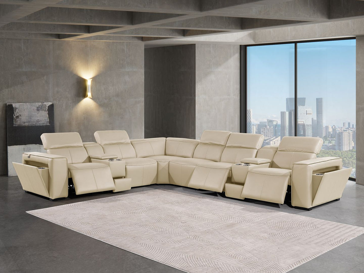 1224 Divanitalia 8-Piece L-Shaped Sectional Sofa in Top Grain Italian Leather with 3 Power Recliners & Power Headrests - Beige - SKU 1224-BEIGE-8PC-3PWR-SECTIONAL - view 2
