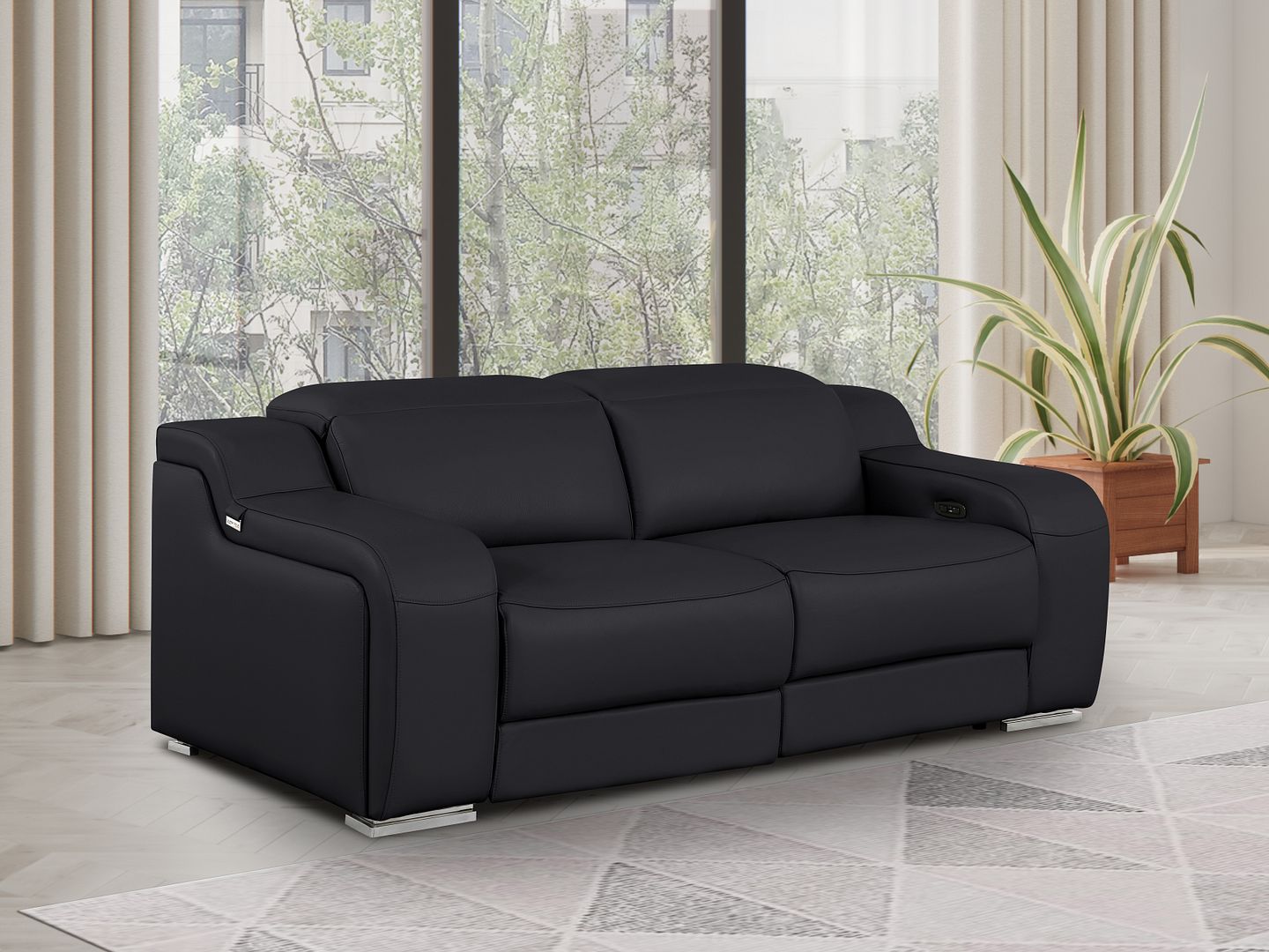 1116 Divanitalia 2-Piece Modular Power Reclining Loveseat in Top Grain Italian Leather with 2 Power Recliners & Power Headrests - Black