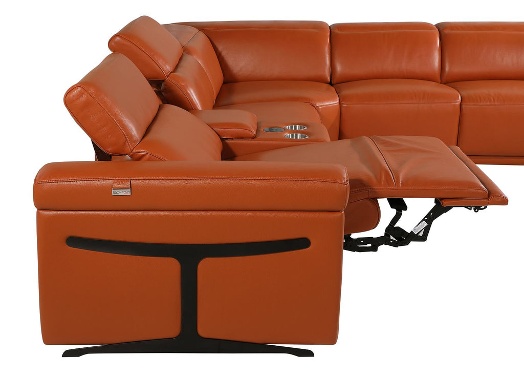 1126 Divanitalia 8-Piece U-Shaped Sectional Sofa in Top Grain Italian Leather with 4 Power Recliners & Power Headrests