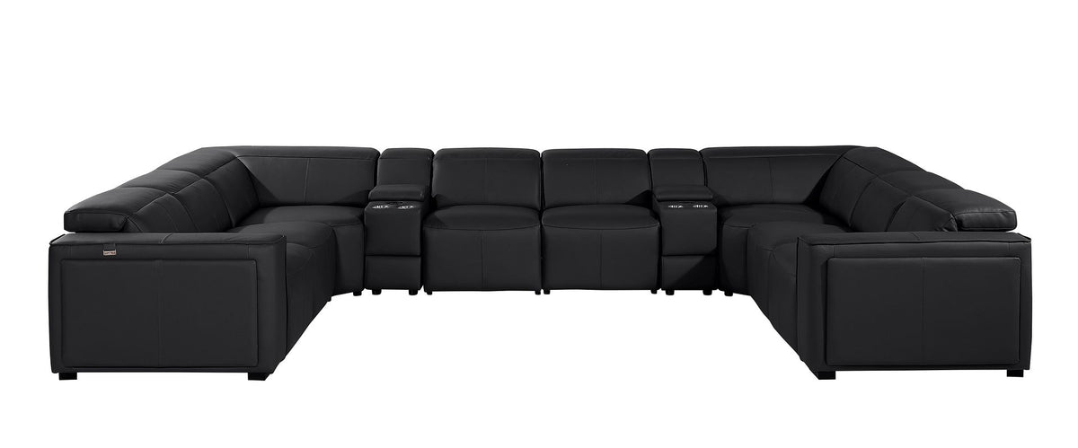 1224 Divanitalia 10-Piece U-Shaped Sectional Sofa in Top Grain Italian Leather with 4 Power Recliners & Power Headrests - Black - SKU 1224-BLACK-10PC-4PWR-U-SECTIONAL - view 2