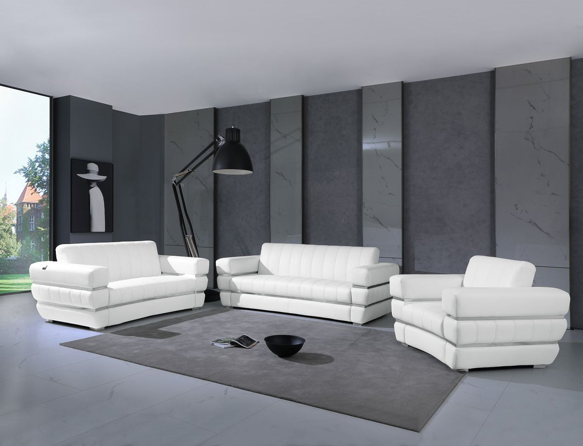 904 Divanitalia 3-Piece Sofa Set in Top-grain Italian Leather - White - SKU 904- WHITE 3PC (S/L/CH) - GROUP