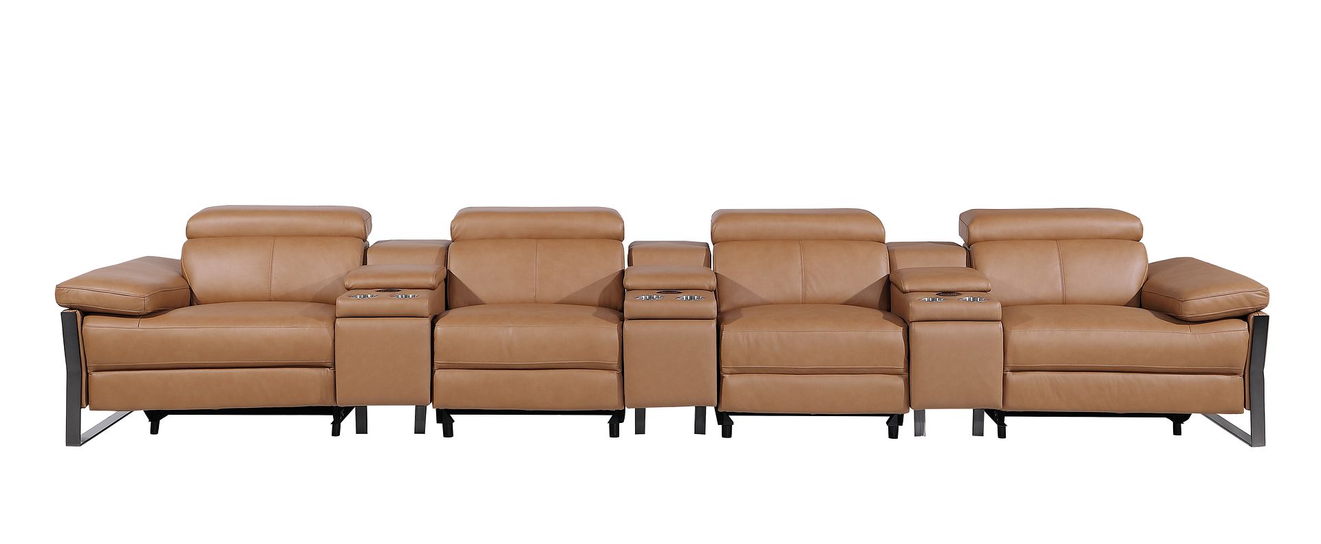 1246 Divanitalia Modular Power Triple Reclining Triple Console Sofa with Power Reclining Headrests - Top Grain Italian Leather