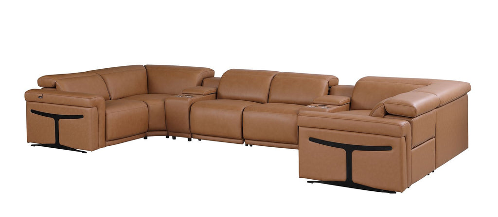 1126 Divanitalia 8-Piece U-Shaped Sectional Sofa in Top Grain Italian Leather with 2 Power Recliners & Power Headrests