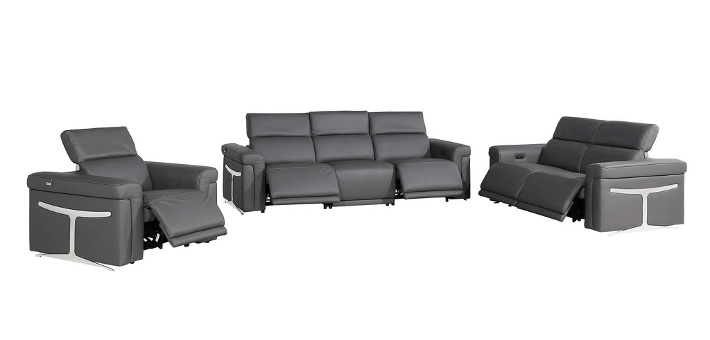1126 Divanitalia 6-Piece Modular Power Reclining Sofa, Loveseat & Chair Set in Top Grain Italian Leather with 5 Power Recliners & Power Headrests - Dark Grey - SKU 1126-DK_GREY-6.5-HT-3PC - view 4