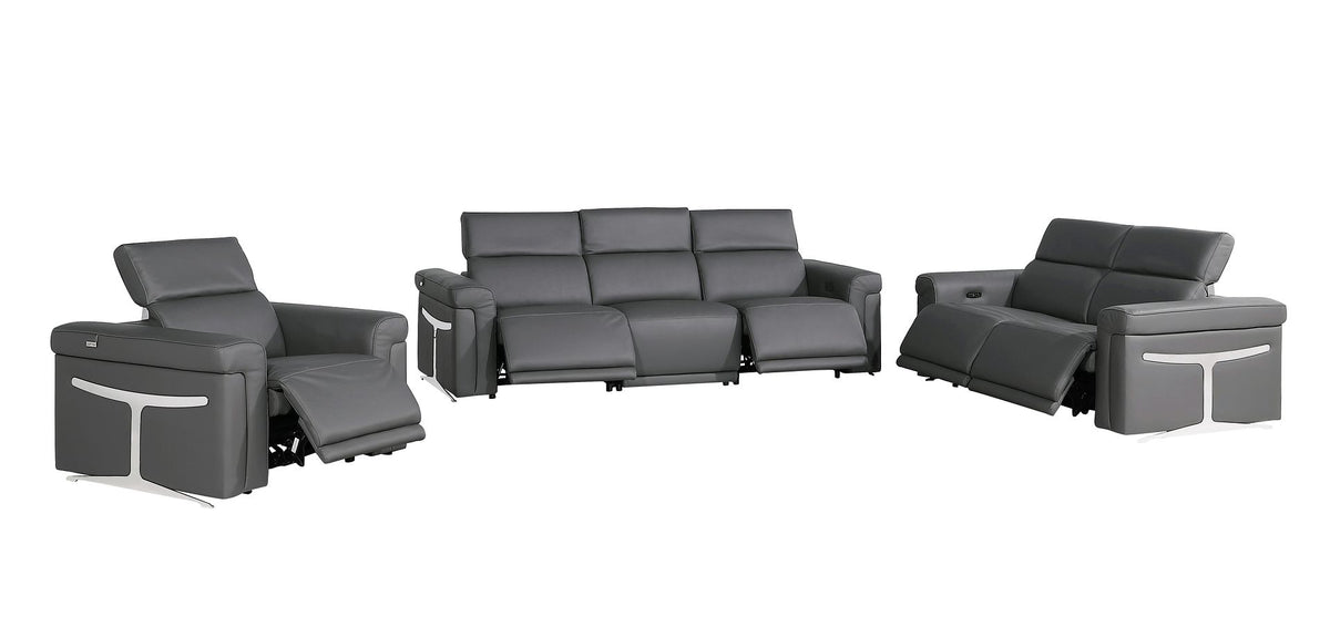 1126 Divanitalia 6-Piece Modular Power Reclining Sofa, Loveseat & Chair Set in Top Grain Italian Leather with 5 Power Recliners & Power Headrests - Dark Grey - SKU 1126-DK_GREY-6.5-HT-3PC - view 4