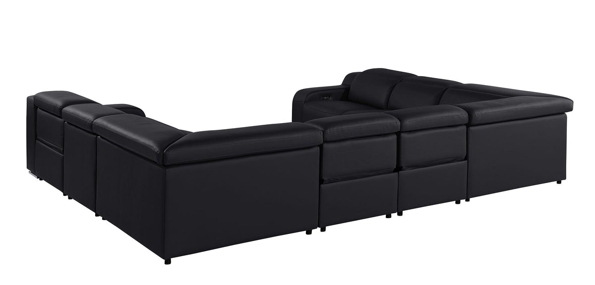 1116 Divanitalia 8-Piece U-Shaped Sectional Sofa in Top Grain Italian Leather with 4 Power Recliners & Power Headrests - Black - SKU 1116-BLACK-8PC-4PWR-U-NC-SECTIONAL-GROUP - view 6