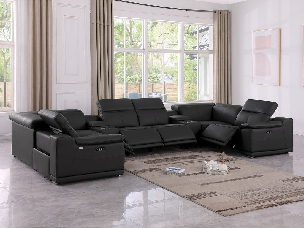 9762 Divanitalia 8-Piece U-Shaped Top Grain Italian Leather Sectional Sofa with 4 Power Recliners