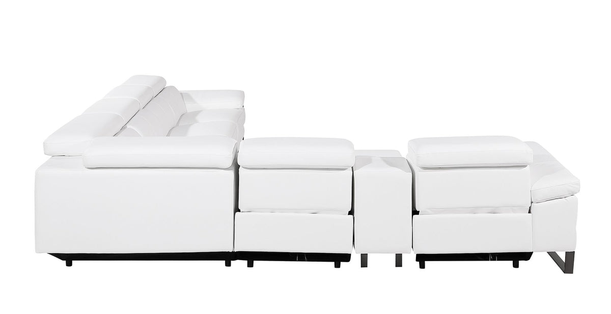 1246 Divanitalia 7-Piece L-Shaped Modular Power Reclining Sectional Sofa with 4 Power Recliners and Power Headrests - Top Grain Italian Leather - White - SKU 1246-WHITE-7PC-4PWR-SECTIONAL - view 6