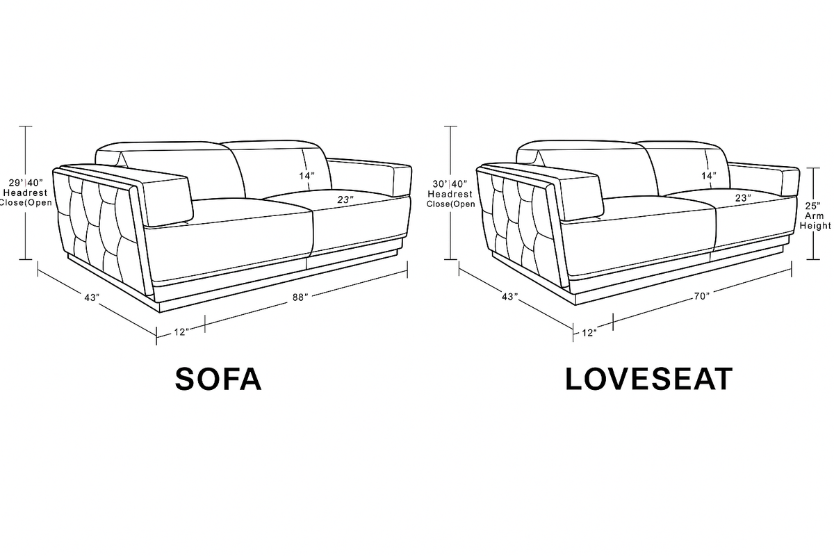 1111 Divanitalia 2-Piece Sofa Set with Adjustable Headrest in Top-grain Italian Leather - Black - SKU 1111-BLACK-2PC - view 16