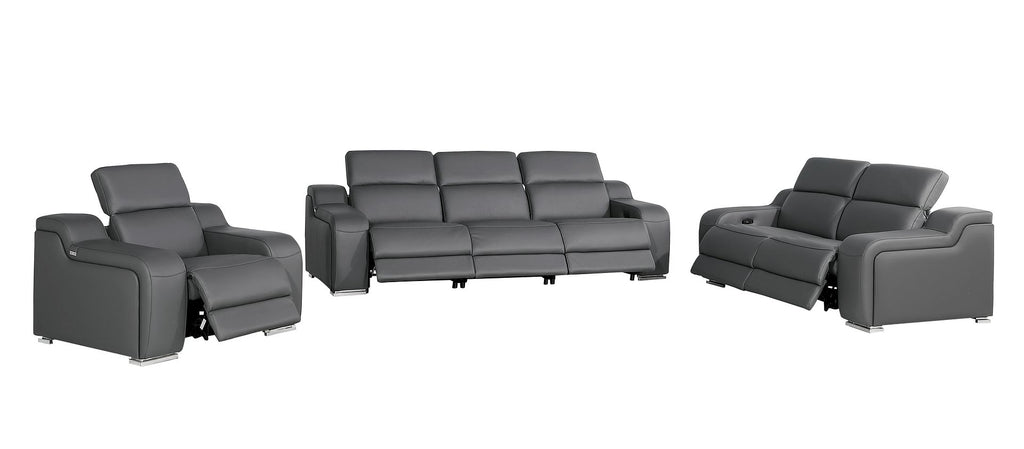 1116 Divanitalia 6-Piece Modular Power Reclining Sofa, Loveseat & Chair Set in Top Grain Italian Leather with 6 Power Recliners & Power Headrests - Dark Grey - SKU 1116-DK_GREY-6.6-HT-3PC - view 4