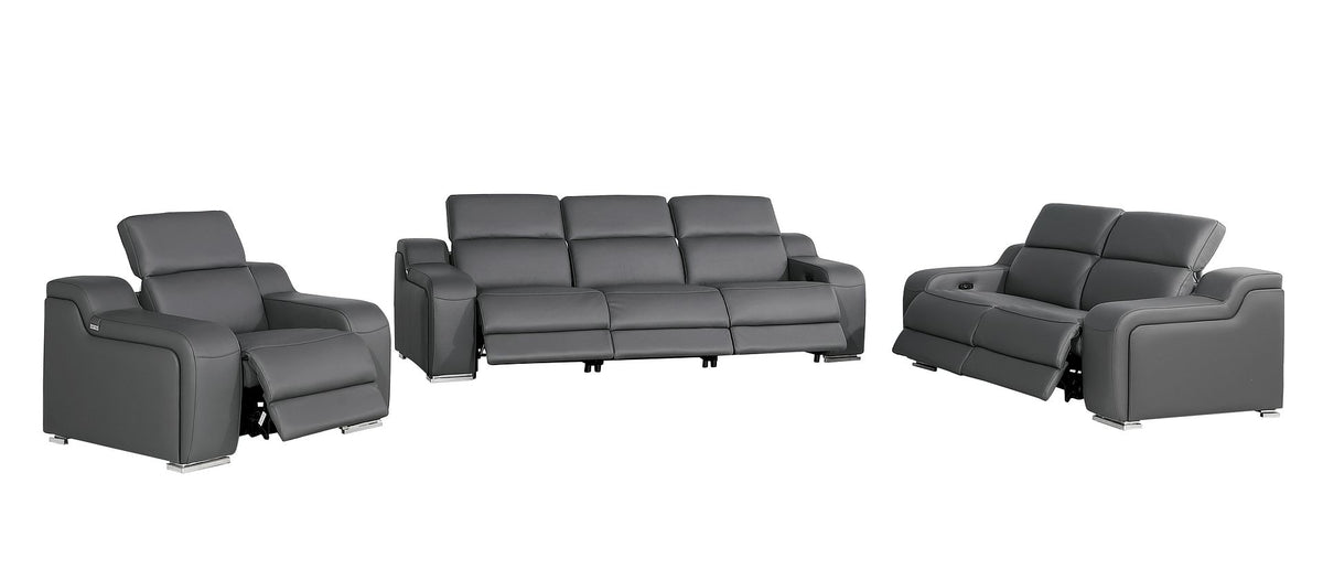 1116 Divanitalia 6-Piece Modular Power Reclining Sofa, Loveseat & Chair Set in Top Grain Italian Leather with 6 Power Recliners & Power Headrests - Dark Grey - SKU 1116-DK_GREY-6.6-HT-3PC - view 4