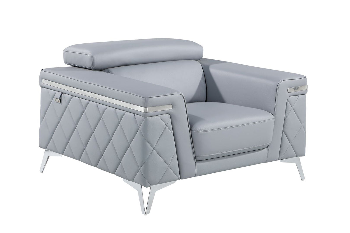 1140 Divanitalia 3-Piece Sofa Set with Adjustable Headrest in Top-grain Italian Leather - Light Blue - SKU 1140-LT-BLUE-3PC - view 10